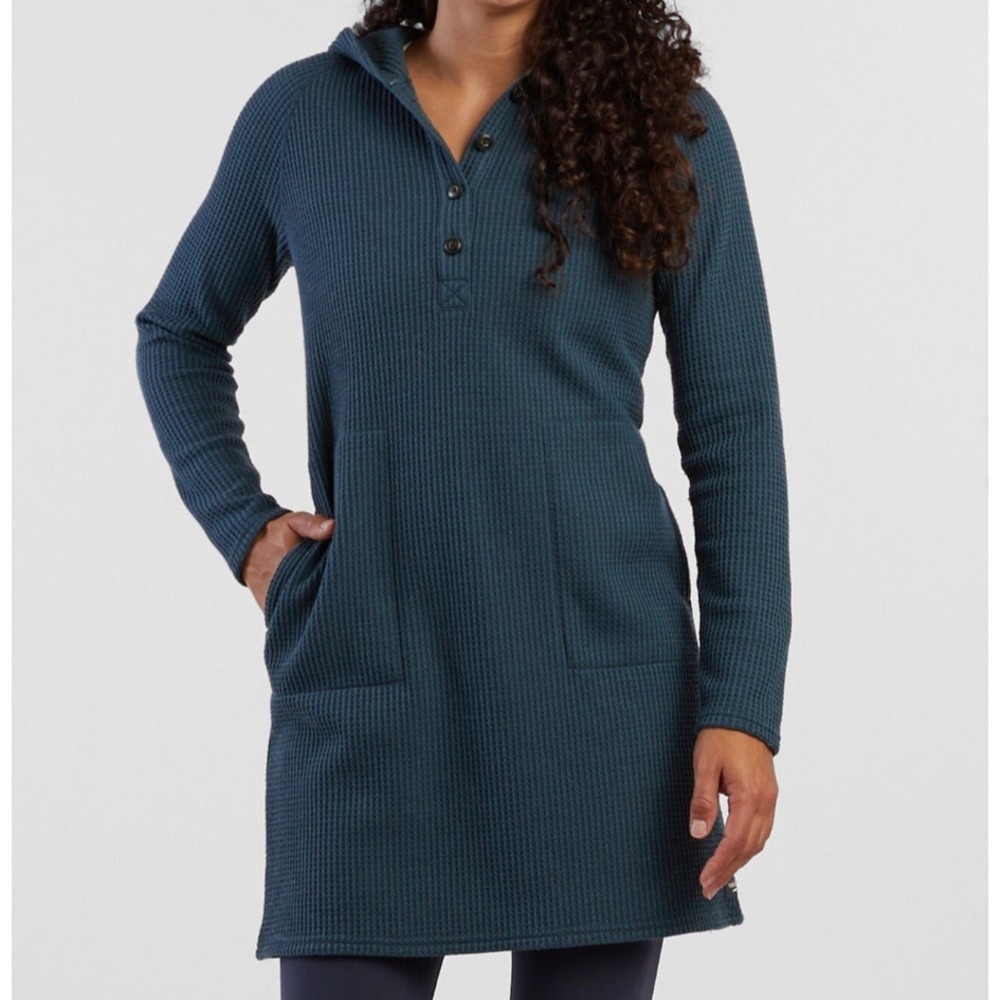 Toad&Co Bitterroot Hooded Dress Waffle Knit Henley Pockets Size Medium